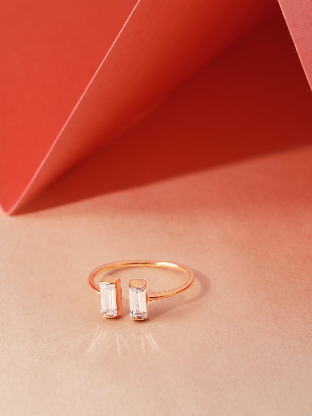 Crystal Baguette Open Ring (Pure Silver) - Rose Gold